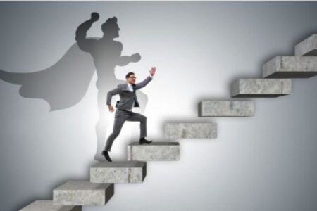 man taking steps to be a super leader