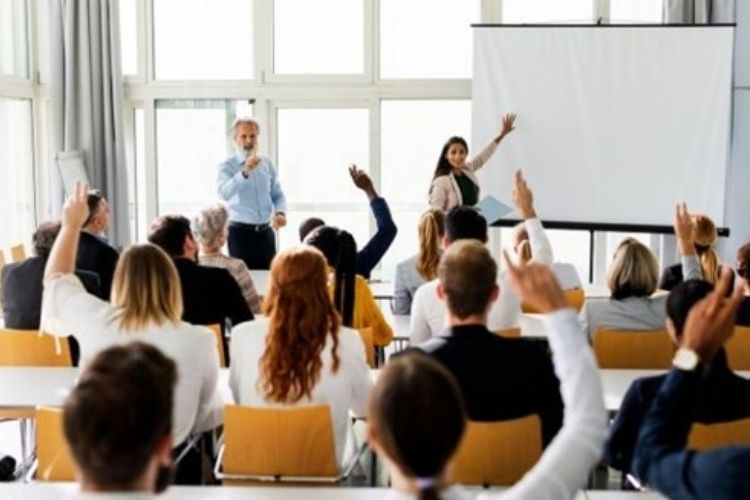 engaged group of business people